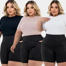 Kit 3 Blusa Feminina Plus Size Ribaninha Canelado Premium GG ao G3