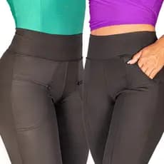 Calça Legging Leg Kit Montaria Com Bolso Ziper + Legging Bolso Faca Suplex Cós Alto/Cintura Alta Feminina