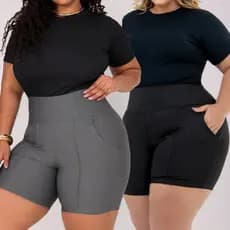 Kit 2 Bermudas Plus Size Leggings Cintura Alta Modeladora Com Bolso Do GG ao G4