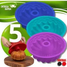 5 Assadeira Forma Silicone Bolo Pudim Torta Mousse Forno Dia das Mães Antiaderente Assadeiras Formas Antiaderente