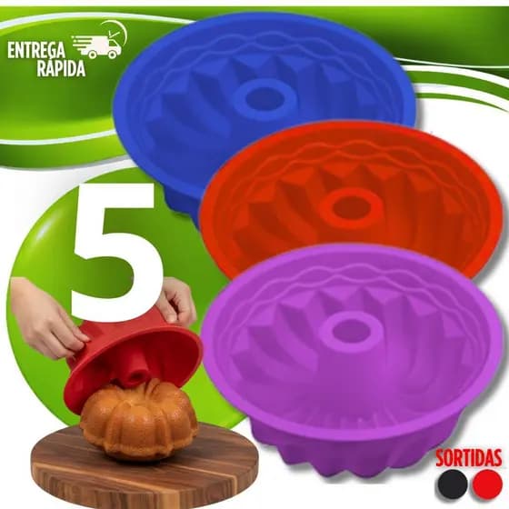 Conjunto 5 Assadeira Forma De Silicone Bolo Pudim Torta Mousse Forno Pascoa Geladeira Assadeiras Formas Antiaderente