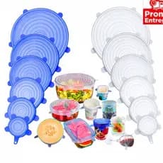 kit 6 tampas panelas silicone universal reutilizavel cozinha geladeira