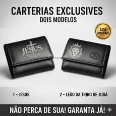 Carteira Masculina de Couro Sintético Preta Compacta Cartões CNH Cédulas Moedas jesus Leão - Envio Imediato