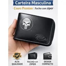 Carteira Masculina Zíper Sintética Compacta Cartões CNH Cédulas Moedas - Envio Imediato Caveira Fish