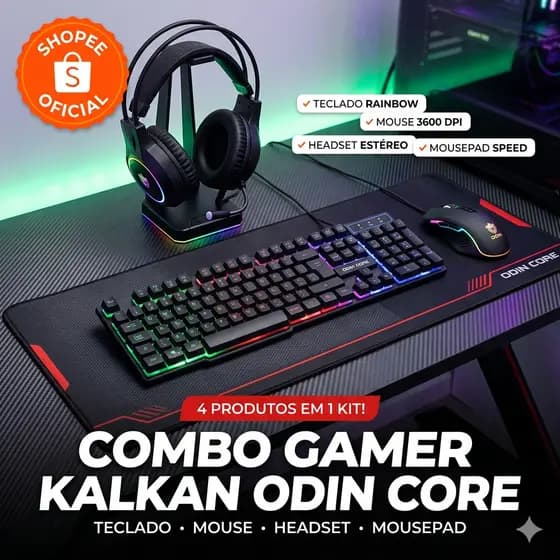 Combo Gamer Kalkan Odin Core 4-em-1 Mouse, Teclado, Headset e Mousepad