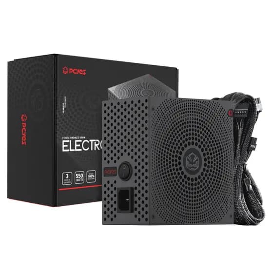Fonte Gamer PCYES 550W Electro V2 Black Vulcan 80 Plus Bronze PFC Ativo Selo Teclab Original