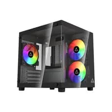 Gabinete Gamer GStorm Aquário Vanguard Preto Lateral e Frente Vidro Temperado 3 Fans Rainbow USB 3.0 Micro-ATX ITX