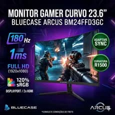 Monitor Gamer Curvo Bluecase Arcus 180Hz 1ms 120% sRGB Tela Curva 1500R AdaptiveSync