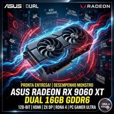 Placa De Video RX 9060 XT 16GB ASUS Dual Axial-tech PCIe Ray Tracing HDMI DisplayPort Original