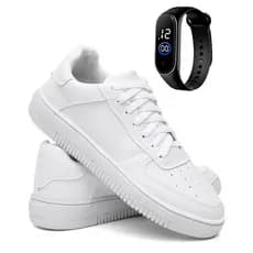 Kit Tênis Masculino Urbano Clássico Casual Cano Baixo + Relógio Digital