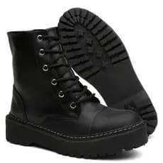 Bota Feminina Coturno Preto Blogueira Tendência Tratorada