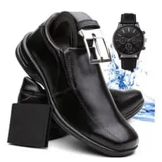 Kit Sapato Social Masculino Ortopédico Máximo Conforto + Cinto e Carteira
