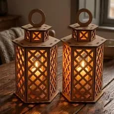 Kit 2 Luminárias Para Velas De Madeira Luminaria Marroquina De Mesa Porta velas em MDF