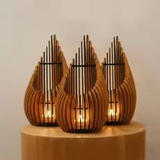 Kit 3 Luminárias Para Velas De Madeira Luminaria De Mesa Porta velas em MDF