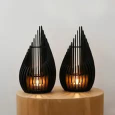 Kit 2 Luminárias Para Velas De Madeira Luminaria De Mesa Porta velas em MDF Preto
