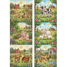Kit 6 Quebra-Cabeças Infantil Animais Fazenda em MDF 16 Peças Cada, Educativo, Colorido e Divertido