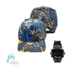 Kit Boné Infantil Batman e Relógio com luz de led e som meninos super heróis