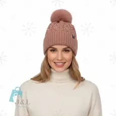 Gorro Feminino Com Pompom Touca de Lã Com Pérolas Ótima para o Frio