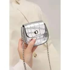 Mini Bag Bolsa feminina metálica padrão crocodilo bolsinha pequena