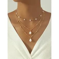Colar Feminino Multicamadas com Pérola Gota e Borla com Contas – Estilo Elegante e Delicado