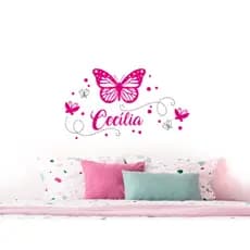 Adesivo de parede Borboleta Nome Personalizado Decoração Menina Quarto