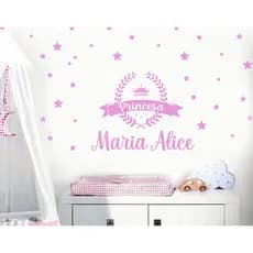 Kit Adesivo de parede infantil princesa, coroa  com nome personalizado quarto menina decoração