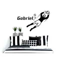 Adesivo de parede jogador, goleiro, bola com nome personalizado quarto menino decoração