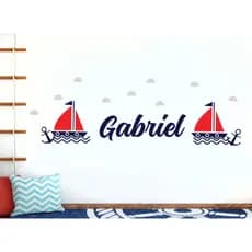 Adesivo de parede infantil barco âncora veleiro barquinho, náutico nome personalizado quarto menino