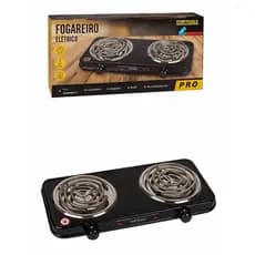 Fogareiro Elétrico Portátil 2 Bocas 220V - Preta Duas Bocas Alta Potência Compacto