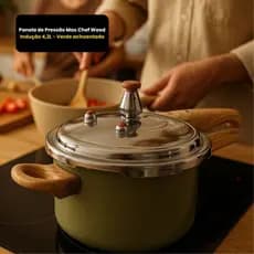 Panela de Pressão Max Chef Wood Indução 4,2L - Verde acinzentado Cinza Antiaderente Gourmet Revestimento cerâmico Design