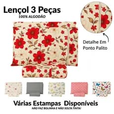 Jogo de Lençol 180 Fios Percal 100% Algodão com Acabamento Ponto Palito  Solteiro Casal Queen e King