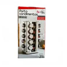 Porta Tempero Giratório Inox 20 Potes Vidro Dosador Cozinha