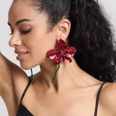 MAXI Brinco Feminino Flor Vermelha festa – Design Artístico Moderno com Haste Verde, Estilo Impactante