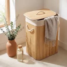 Cesto Organizador De Bambu 100% Natural 70L Banheiro Quarto Premium