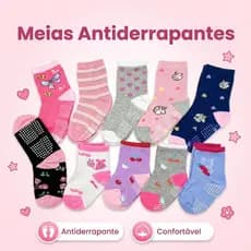 Kit Meias Infantis Antiderrapante Menino e Menina Estampadas Confortável 3 ou 6 Pares