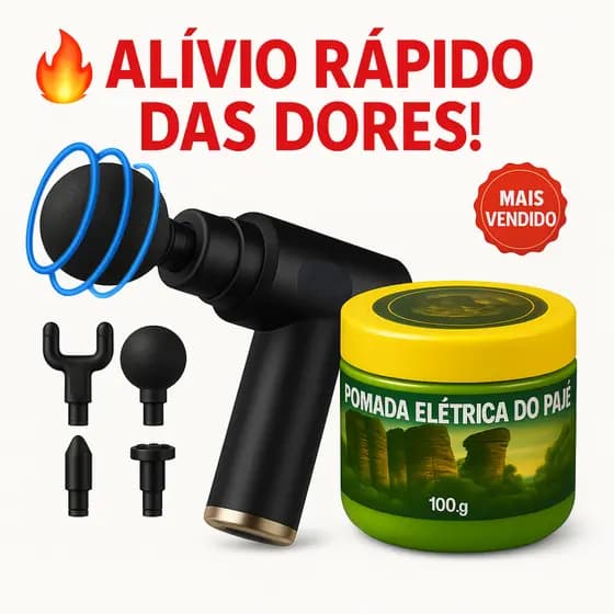 Massageador Portátil 6 Velocidades 4 Cabeças + Pomada Indígena do Pagé 100g — Kit Relax & Alívio