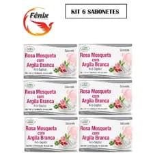 Kit 6 Sabonetes Rosa Mosqueta com Argila Branca 90g - Hidratante  Revitalizante Clareamento - Natural