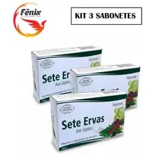 Kit de 3 Sabonetes Sete Ervas Em Barra 90gr - Anti-Séptico Calmante Revigora o Corpo Hidrata Natural