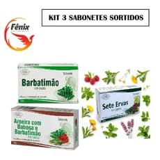 Kit 3 Sabonetes Sortidos - Barbatimão, Sete Ervas,  Aroeira Babosa Barbatimão - Lianda Natural 90g