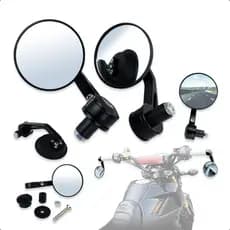 Retrovisores Moto Custom retro Esportiva Alumínio Preto Ponta Guidão Pequeno Rotação 360