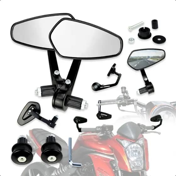 Retrovisor Esportivo Guidão 22mm Universal Alumínio Preto Ajustável 360 Alta Fixação