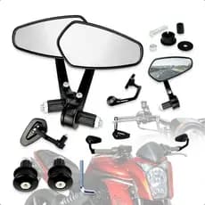 Retrovisor Esportivo Guidão 22mm Universal Alumínio Preto Ajustável 360 Alta Fixação