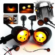 Par De Piscas Universais Caveira Ghost Preto Com Rosca 10mm Para Honda Yamaha Chopper