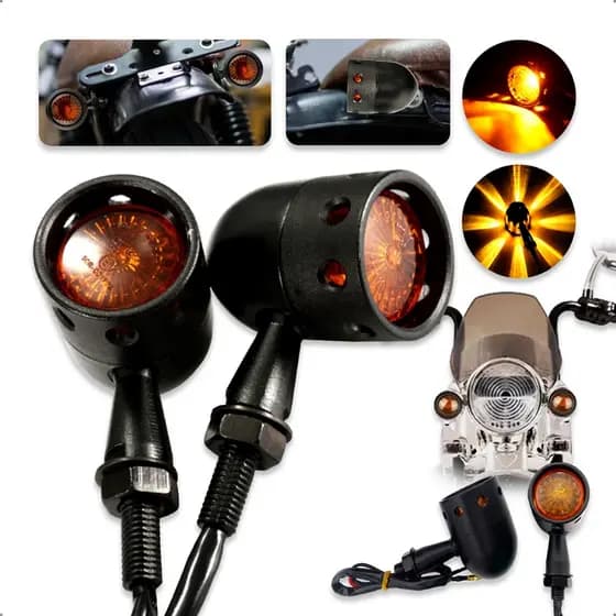 Par Pisca Seta LED Âmbar Moto Retrô Custom Harley Honda Yamaha Suzuki 12V