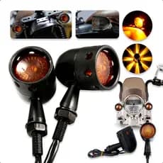 Par Pisca Seta LED Âmbar Moto Retrô Custom Harley Honda Yamaha Suzuki 12V