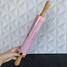 Rolo de massa de silicone rosa com cabo de pau/bambu grande para abrir massa macarrão pizza pastel pão de cozinha