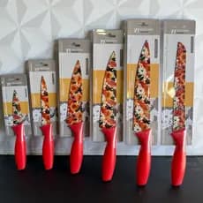 Faca decorada vermelha de flores para cozinha individual de pão chef legumes facas vermelhas flor afiada inox vermelho