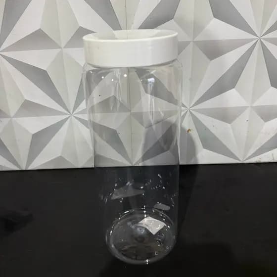 Pote de plástico organizador redondo liso com tampa de rosa branca 2 litros para mantimentos comprido alto pote plastico