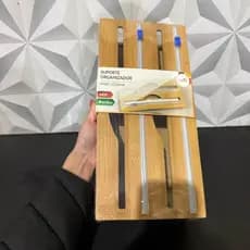 Suporte organizador e cortador de papel alumínio filme pvc de cozinha de bambu grande de gaveta cortar porta papel