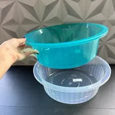 Bacia de plástico redondo 5 litros azul e transparente multiuso para lavanderia ou cozinha grande verde canelada sem alç
